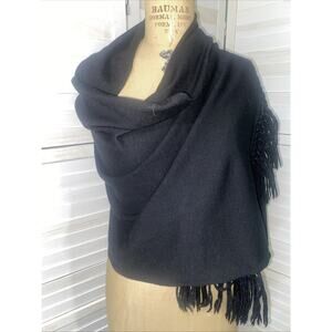 Handmade Cotton Blend Black Shawl Scarf Wrap Stole Shawl Rectangle Fringes 60x27